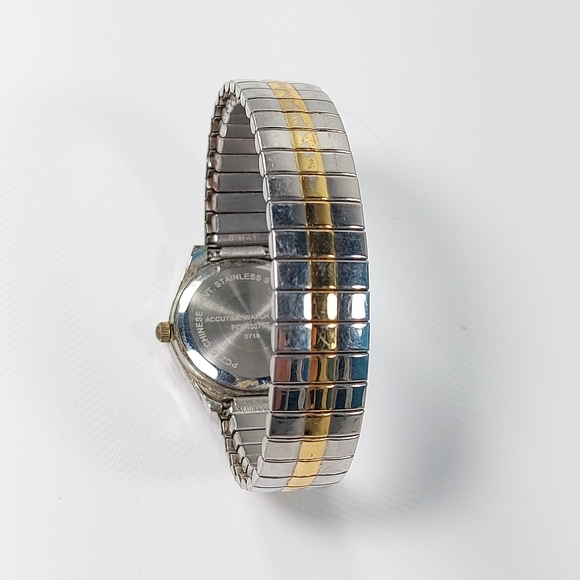 Accutime 2 tone stretch band wrist watch, new battery - Picture 5 of 6